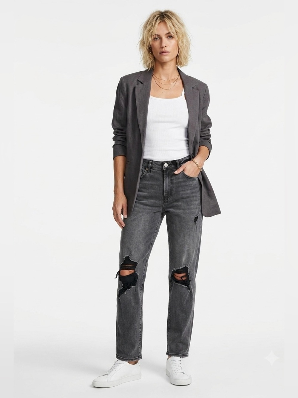 Express $88 Boyfriend Mid-Rise Distressed Jeans Sz 12 Fade Black W17” R10.5” I27